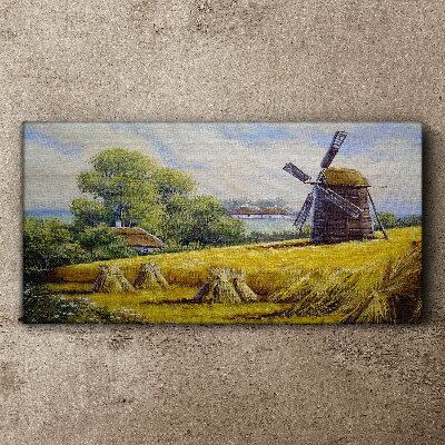 Tableau toile imprimée Paysage rural avec un moulin à vent