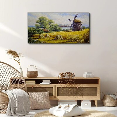 Tableau toile imprimée Paysage rural avec un moulin à vent