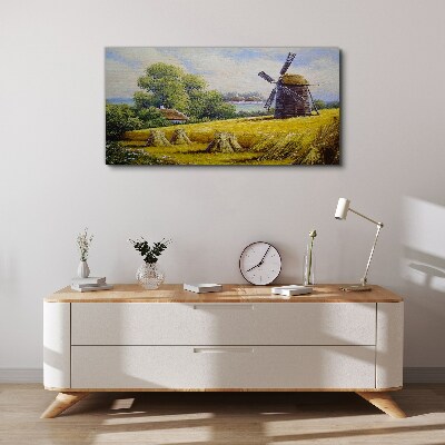 Tableau toile imprimée Paysage rural avec un moulin à vent