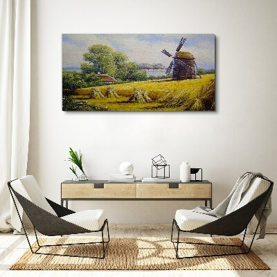 Tableau toile imprimée Paysage rural avec un moulin à vent