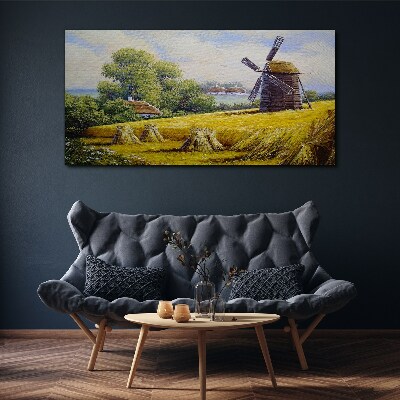 Tableau toile imprimée Paysage rural avec un moulin à vent