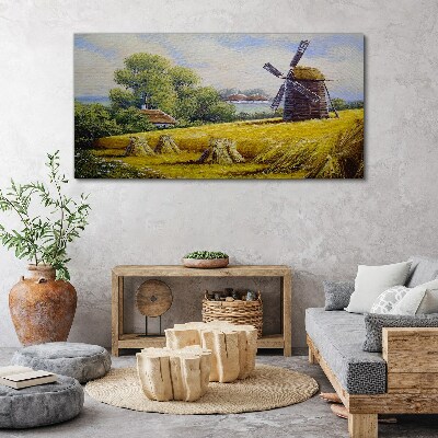 Tableau toile imprimée Paysage rural avec un moulin à vent