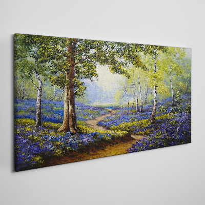 Tableau imprimé sur toile Une allée fleurie dans un paysage forestier