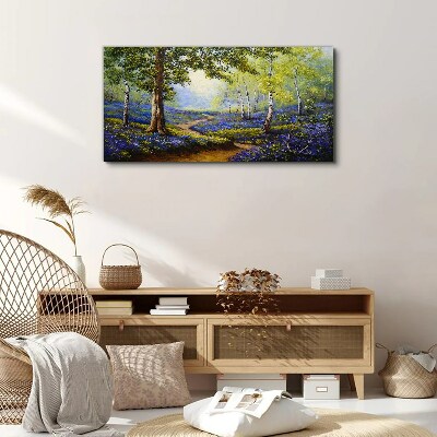Tableau imprimé sur toile Une allée fleurie dans un paysage forestier