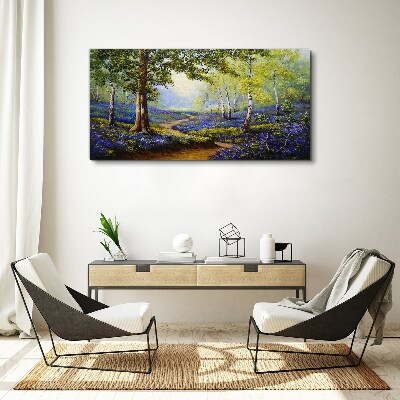 Tableau imprimé sur toile Une allée fleurie dans un paysage forestier