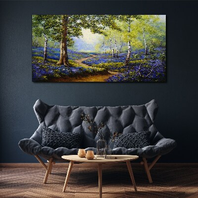 Tableau imprimé sur toile Une allée fleurie dans un paysage forestier
