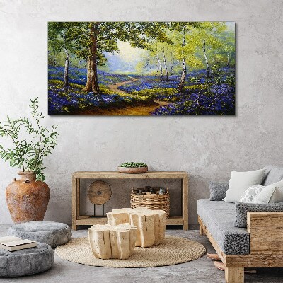 Tableau imprimé sur toile Une allée fleurie dans un paysage forestier