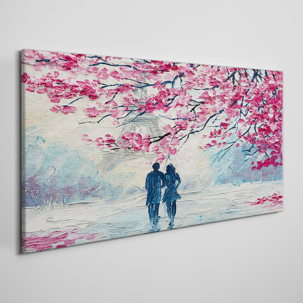 Tableau toile imprimée Une promenade printanière sous les arbres en fleurs