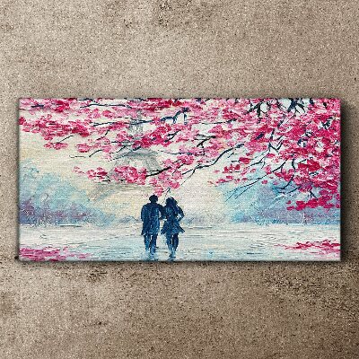 Tableau toile imprimée Une promenade printanière sous les arbres en fleurs
