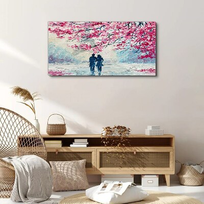 Tableau toile imprimée Une promenade printanière sous les arbres en fleurs