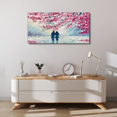 Tableau toile imprimée Une promenade printanière sous les arbres en fleurs
