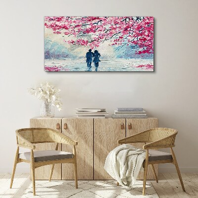 Tableau toile imprimée Une promenade printanière sous les arbres en fleurs