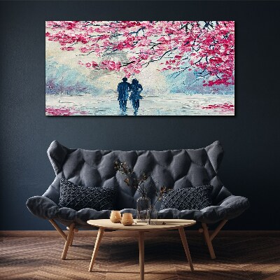 Tableau toile imprimée Une promenade printanière sous les arbres en fleurs