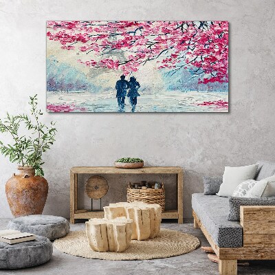 Tableau toile imprimée Une promenade printanière sous les arbres en fleurs