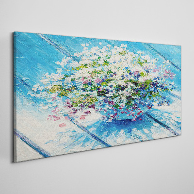 Tableau imprimé sur toile Composition florale sur fond bleu