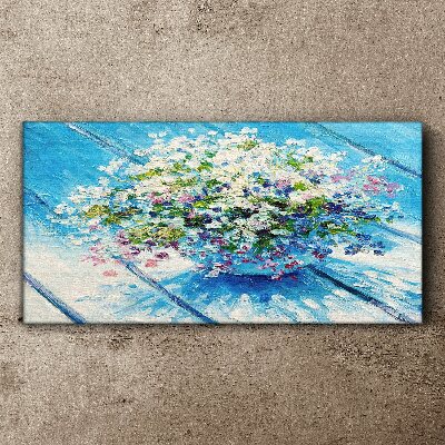 Tableau imprimé sur toile Composition florale sur fond bleu
