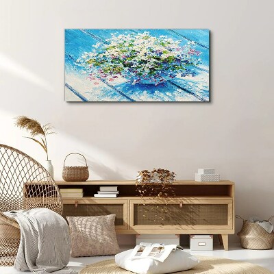 Tableau imprimé sur toile Composition florale sur fond bleu