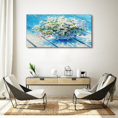 Tableau imprimé sur toile Composition florale sur fond bleu