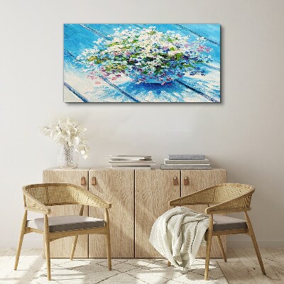 Tableau imprimé sur toile Composition florale sur fond bleu