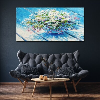 Tableau imprimé sur toile Composition florale sur fond bleu