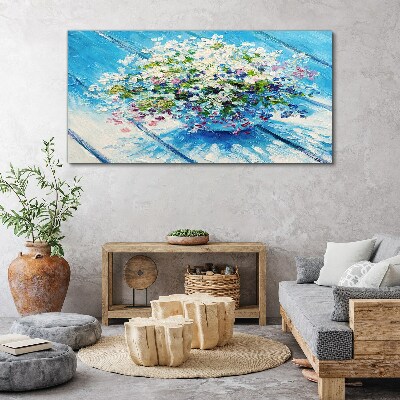 Tableau imprimé sur toile Composition florale sur fond bleu