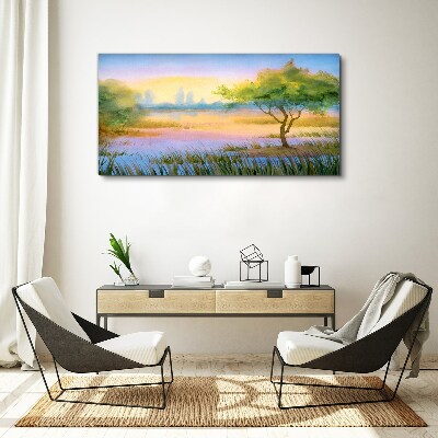 Tableau sur toile Matin calme au bord du lac
