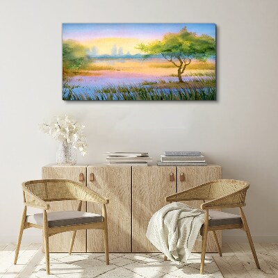 Tableau sur toile Matin calme au bord du lac