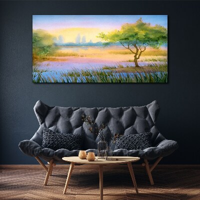 Tableau sur toile Matin calme au bord du lac