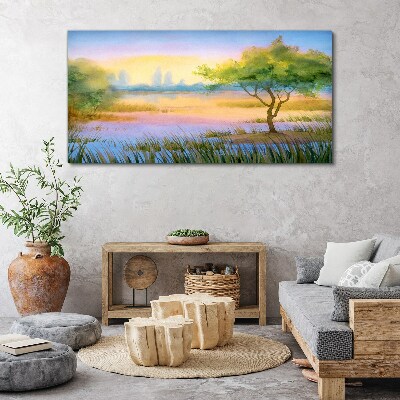 Tableau sur toile Matin calme au bord du lac