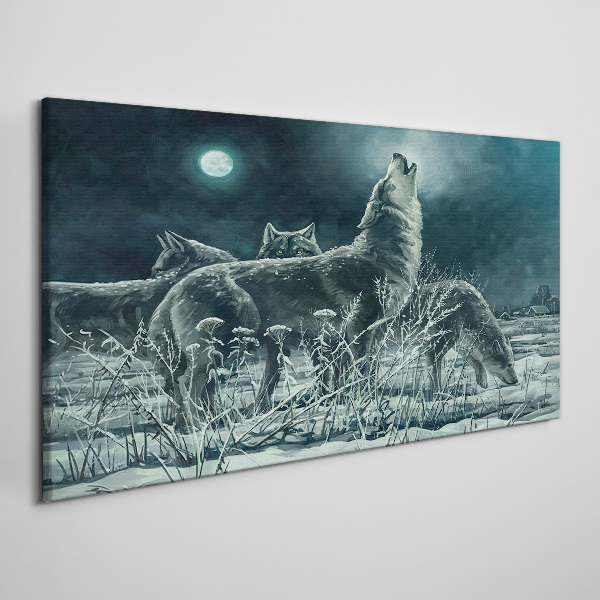 Tableau toile imprimée Les loups sous la lune