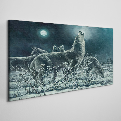 Tableau toile imprimée Les loups sous la lune