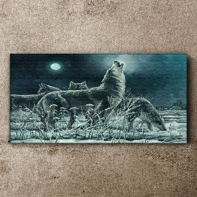 Tableau toile imprimée Les loups sous la lune