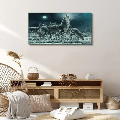 Tableau toile imprimée Les loups sous la lune