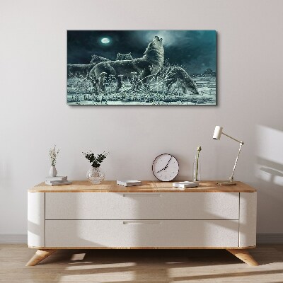 Tableau toile imprimée Les loups sous la lune