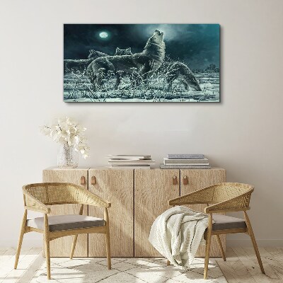 Tableau toile imprimée Les loups sous la lune
