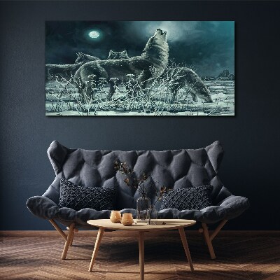 Tableau toile imprimée Les loups sous la lune