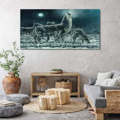 Tableau toile imprimée Les loups sous la lune