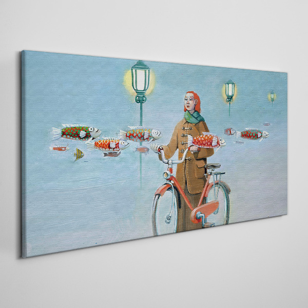 Tableau imprimé sur toile Le voyage de pêche d'un cycliste