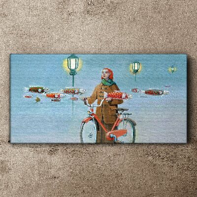 Tableau imprimé sur toile Le voyage de pêche d'un cycliste