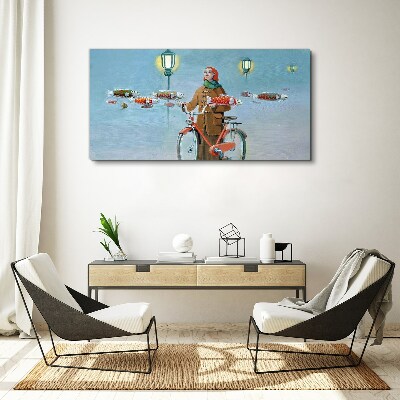 Tableau imprimé sur toile Le voyage de pêche d'un cycliste
