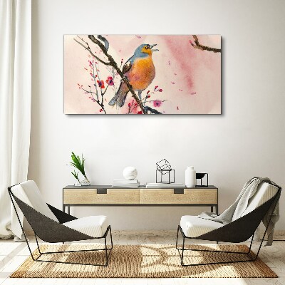 Tableau imprimé sur toile Un oiseau chanteur dans un paysage printanier