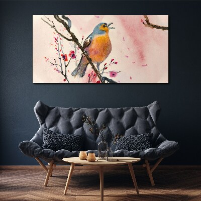 Tableau imprimé sur toile Un oiseau chanteur dans un paysage printanier