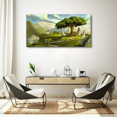 Tableau toile imprimée Oasis verte dans le paysage de montagne