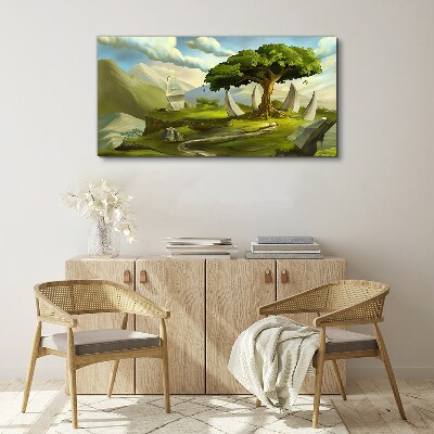 Tableau toile imprimée Oasis verte dans le paysage de montagne