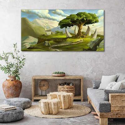 Tableau toile imprimée Oasis verte dans le paysage de montagne