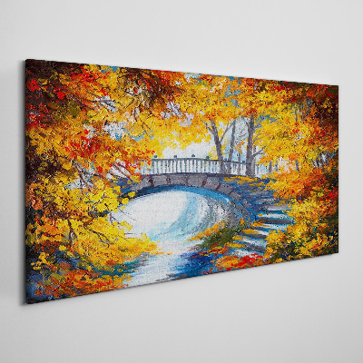 Tableau sur toile Pont doré dans le parc d'automne