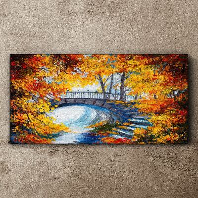 Tableau sur toile Pont doré dans le parc d'automne