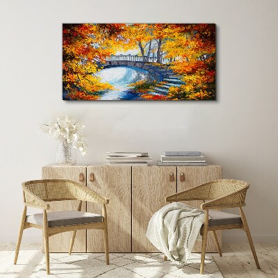 Tableau sur toile Pont doré dans le parc d'automne