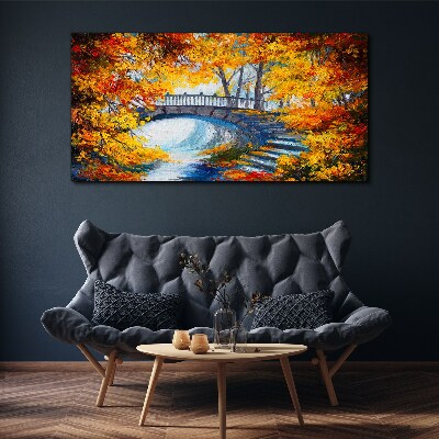 Tableau sur toile Pont doré dans le parc d'automne
