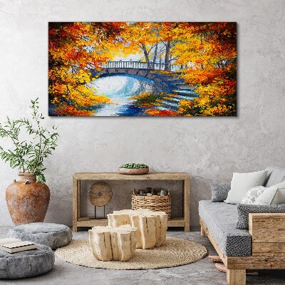 Tableau sur toile Pont doré dans le parc d'automne